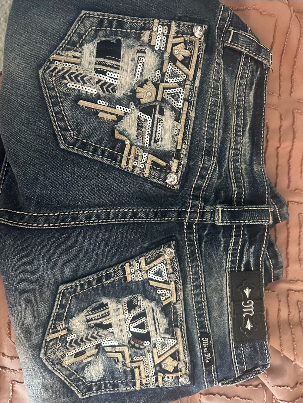 Miss Me Indigo Embellished Bootcut Jeans with Gold Accents